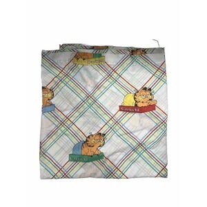 Jim Davis Garfield Cat Full Size Flat Bed Sheet Plaid USA 1978 Vintage Craft S
